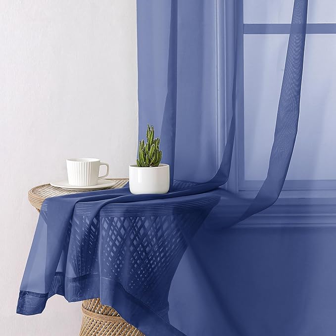 Aiyufeng Royal Blue Sheer Curtains 63 Inch Length 2 Panels Set, Semi Transparent Voile Dark Blue Sheer Window Drapes for Bedroom Bed Canopy Living Room Dining Wedding Party Backdrop, 40W x 63L inch