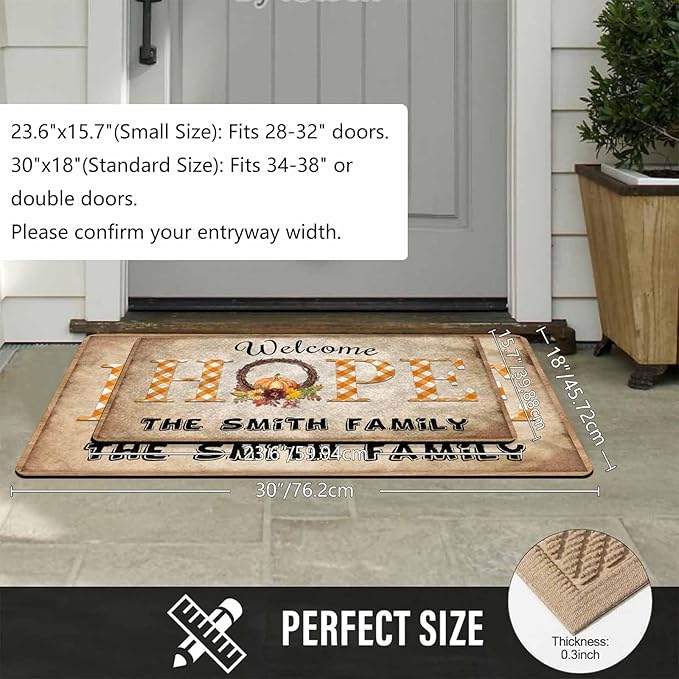 Custom Name Front Door Mat for Entryway Decor Welcome Fall Season Personalized Thanksgiving Welcome Mat Home Decor, Personalized Floor Mat for Autumn