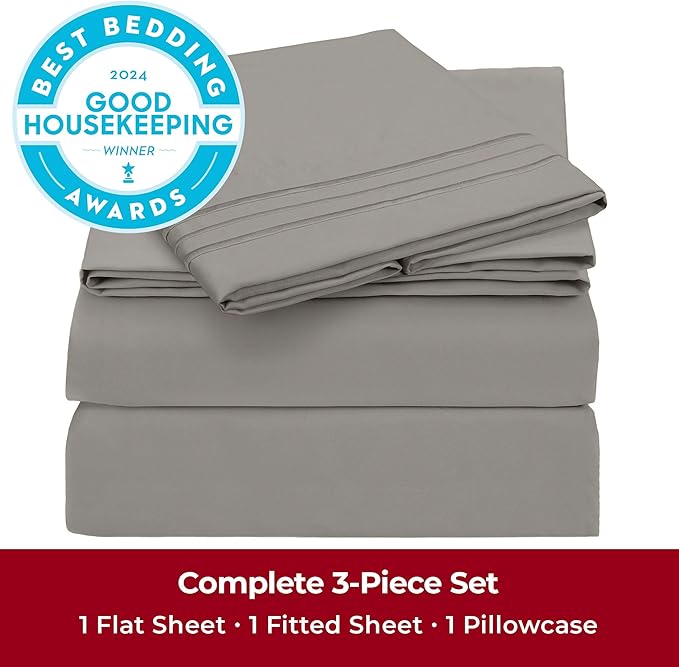 Mellanni Twin Sheets Set - 3 PC Iconic Collection Bedding - Hotel Luxury, Extra Soft, Cooling Bed Sheets - Wrinkle, Fade, Stain Resistant (Twin, Taupe)