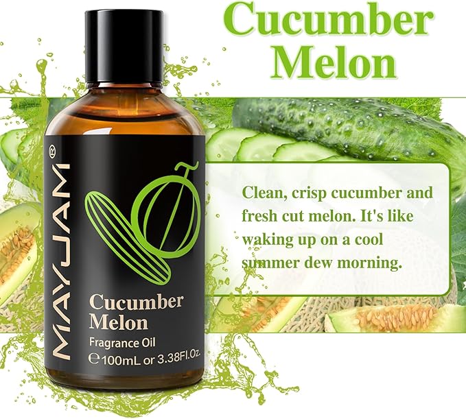 MAYJAM 100ML/3.38FL.OZ Cucumber Melon Fragrance Oils with Glass Dropper, Essential Oils for Diffusers for Home, Long Lasting Scented Oils for Diffusers Soap Candle Making