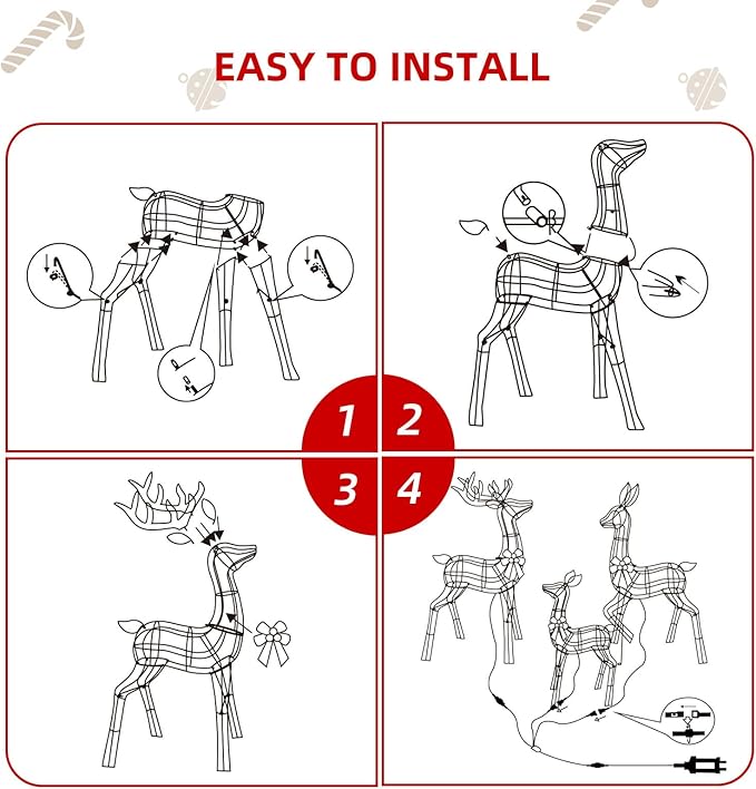 HOYECHI 6.5 FT Oversized Christmas Decorations Outdoor Lighted Reindeer β 3-Piece 3D Deer Family Set with 340 Warm White LED Lights for Yard, Lawn, Garden & Porch Holiday Display - Gold