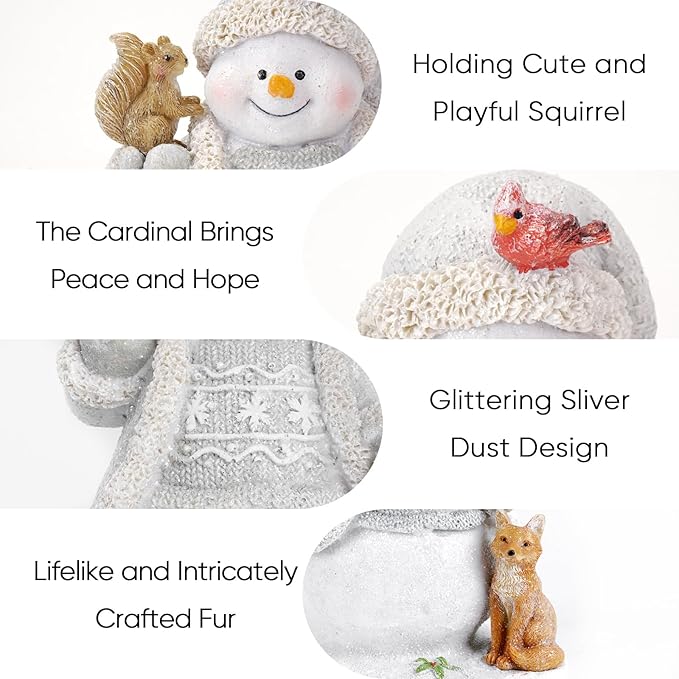 Christmas Snowman Decorations Indoor Figurines Glowing Knitting Design Gift Decor, Animated Xmas Home Ornament, Holiday Presents White & Blue with Animals Snow Buddies - White