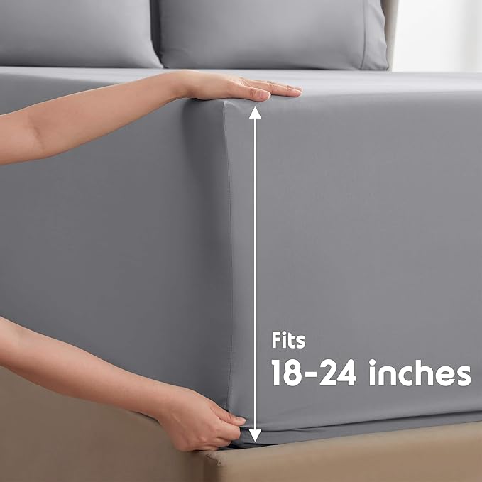 Nestl Extra Deep Full Sheet Set - 6 Piece Breathable & Cooling Sheets - Hotel Luxury Bedding Set w/18-24 Inch Deep Pockets - Easy & Secure Fit - Super Soft, Wrinkle Free & Comfy - Grey