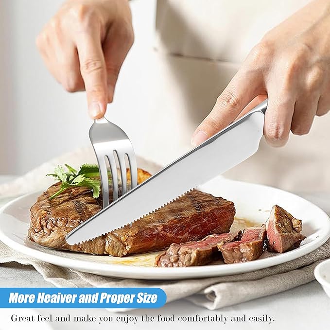 40 Piece Heavy Silverware Set, Premium Stainless Steel Flatware Set for 8, Mirror Polished Dishwasher Safe Kitchen Cutlery Sets, Durable Eating Utensils Dinnerware Include Fork Spoon Knife