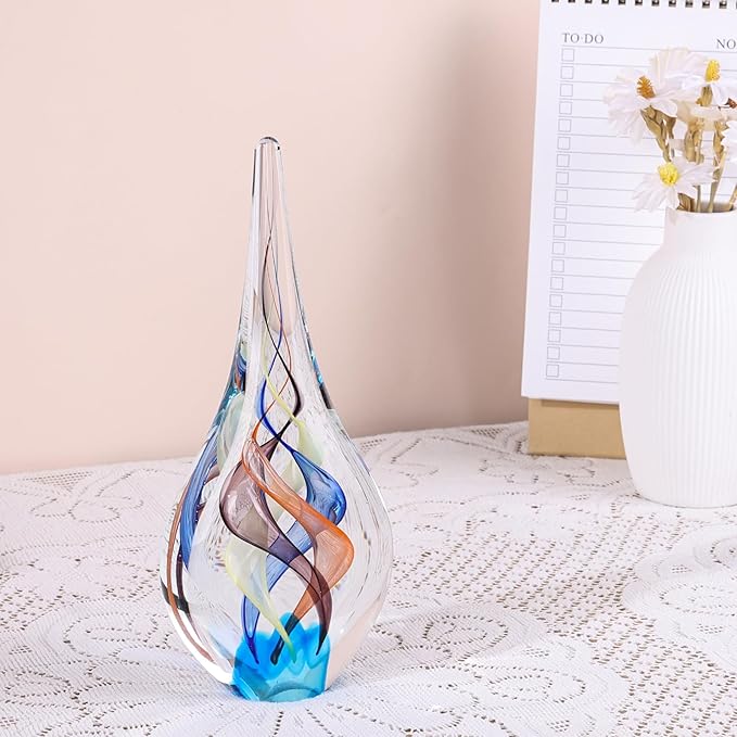 9" Tall Sculpture Hand Blown Glass Decor, Paperweight for Office Desk, Modern Glass Art Figurines Mediterranean Beach House Decor, Living Room Coffee Shelves Table Top Decoration (Colorful)