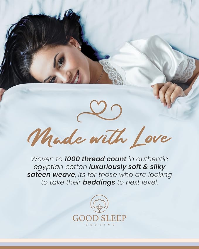 Good Sleep Bedding King Sheets Sets - 4 Pc, 100% Egyptian Cotton King Size Sheets Set, 1000 TC Luxury King Sheets Deep Pocket 16 Inch, Soft Hotel Style Sheets King Size with Pillowcases - Light Blue