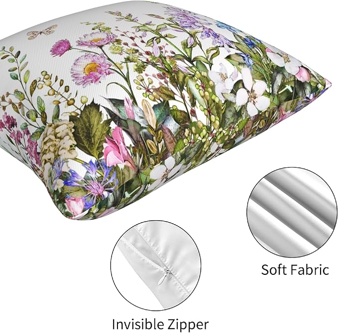 Wildflowers Throw Pillow Covers 18x18 Set of 4 Farmhouse Decorative Pillow Covers Floral Outdoor Patio Pillow Cases Cushions Cover for Living Room Couch Sofa Bed Home Decor