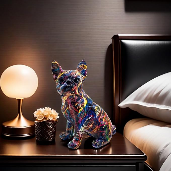 FUNSXBUG Colorful Art French Bulldog Statue Dog Figurines Sculpture Collectibles Home Office Desktop Decor Outdoor Garden Display Decoration Resin (Colour 2)