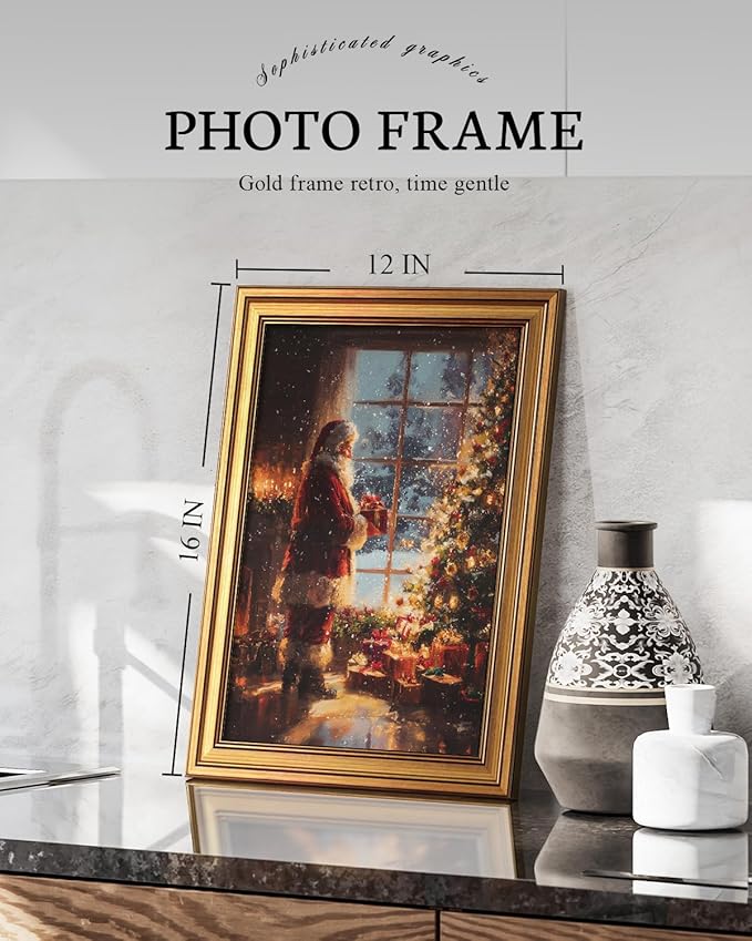 VIYYIEA Vintage Gold Framed Wall Art for Living Room, Christmas Canvas Prints Home Decor, Oil Painting Picture, Bedroom Wall Decor Gifts for Friends or Family -【Giving Gifts】-(16L x 12W)