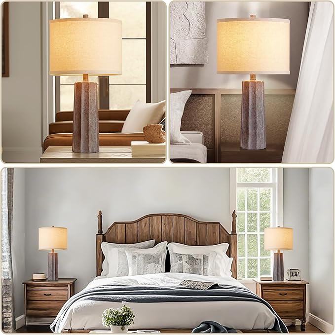 RORIANO 24'' Farmhouse Resin Table Lamps Set of 2 for Bedroom Living Room Vintage Traditional Desk Lamps Rustic Nightstand Bedside Lamps for Office Entryway, 2 Bulbs Included (Earth Brown)