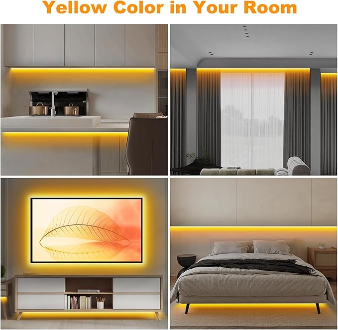 2000K Orange Color Smart COB Led Strip Light with App and Remote Control, 16.4ft 2000K WiFi Yellow Led Light Strip Compatible with Alexa Google, Dimmable Indoor Led Lights for Home, Hotel