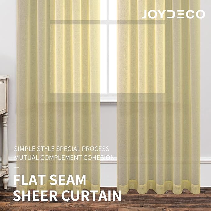 Joydeco Yellow Sheer Curtains 72 Inch Length 2 Panels Set, Rod Pocket Long Sheer Curtains for Window Bedroom Living Room, Lightweight Semi Drape Panels for Yard Patio (54x72 inch, Yellow)