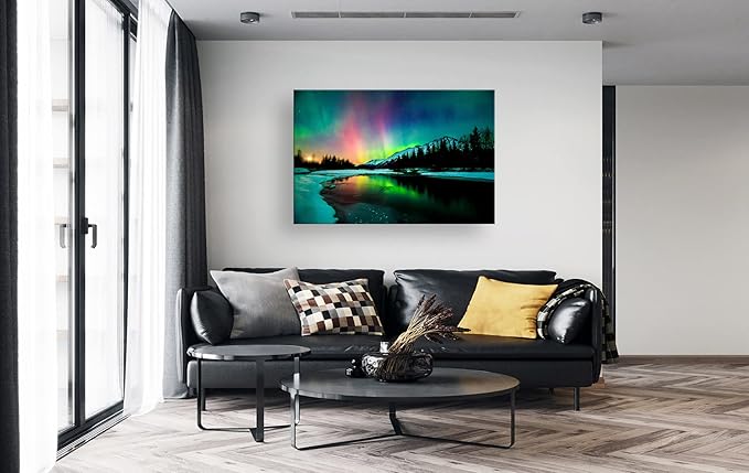 S01969 Wall Art HD Aurora Scenery Painting on Canvas Prints Stretched and Framed Pictures to Photo Ready to Hang for Home Decorations Office Wall Decor 24X36 inch