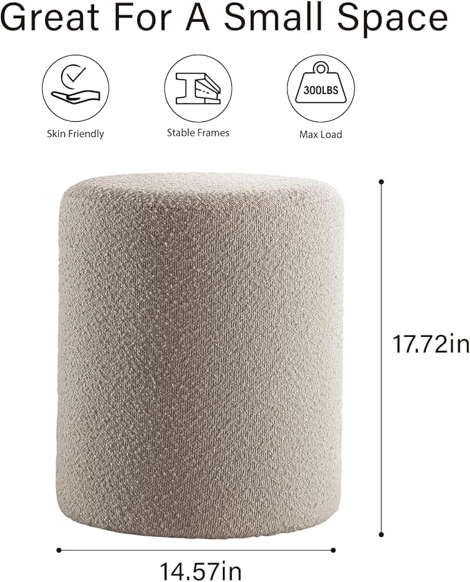 Get Set Style Modern Round Ottoman with Soft Padded Seat, Vanity Stool for Makeup, Upholstered Footrest Stool Ottoman Foot Stool for Living Room, Bedroom,White