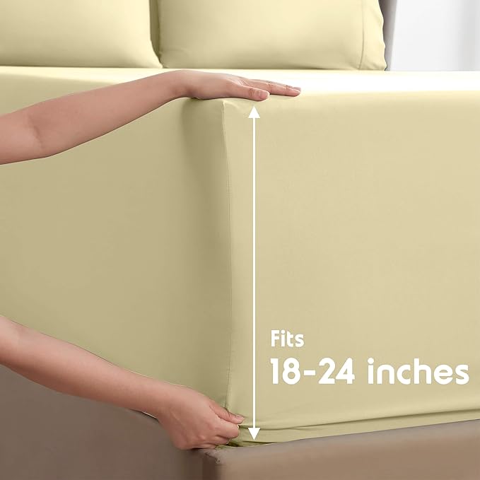 Nestl Extra Deep Queen Sheet Set - 6 Piece Breathable & Cooling Sheets - Hotel Luxury Bedding Set w/18-24 Inch Extra Deep Pockets - Easy & Secure Fit - Soft, Wrinkle Free & Comfy - Vanilla Yellow