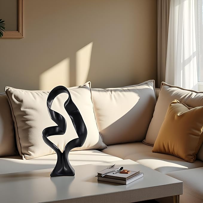 15" Modern Abstract Ribbon Decorative Sculpture, Knot Sculptures,Home Decor,Coffee Table Statues,Dining Living Room Desk Decor(Black)