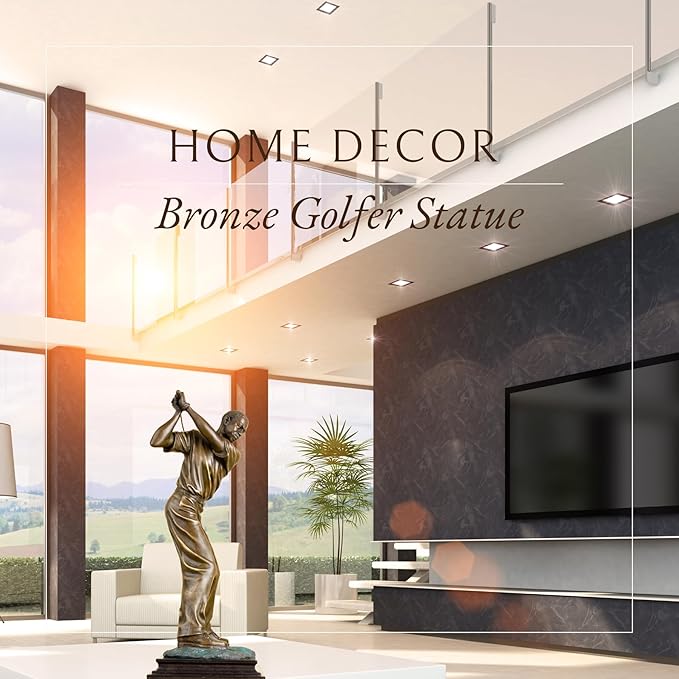 21.2'' Modern Golfer Bronze Sculpture, Bronze Golf Man Figurine Statue Ornament with Marble Base Crafts for Home Office Decor Collection Gift