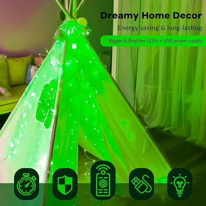 HXWEIYE 300LED Fairy Curtain Lights, 9.8x9.8Ft Green USB Plug in 8 Modes Timer Christmas String Hanging Lights with Remote for Bedroom Backdrop Wedding Party Home Wall Garden Outdoor Indoor Decor