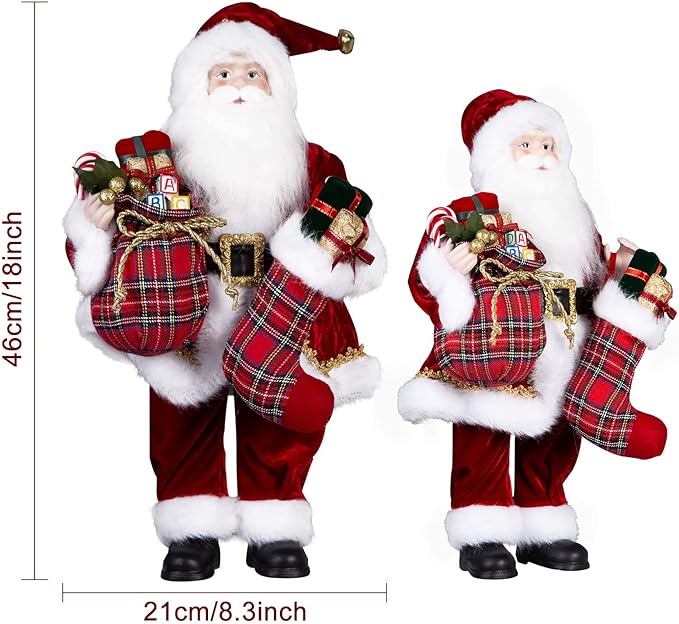 Uten 18" Santa Claus Decorations, Standing Christmas Santa Claus Figurine Figure Decor Christmas Sock and Gifts Bag Christmas Decoration Indoor, Birthday Gifts (Red)