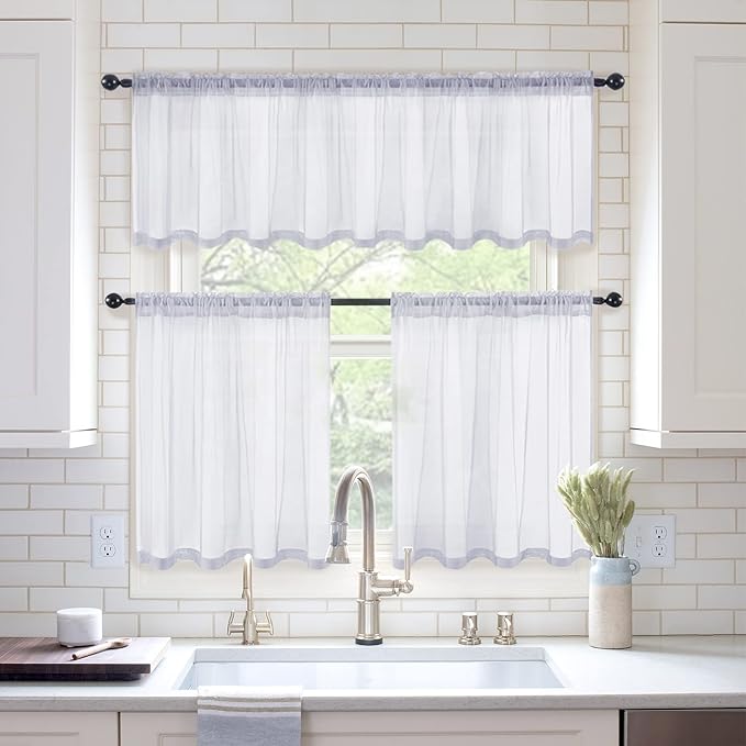 MIULEE Short Sheer Curtains 30 Inch Length for Kitchen Bathroom Cafe Half Window Treatment, Rod Pocket Tier Curtains 2 Panels, 29x30 Inches Long, Greyish Lilac