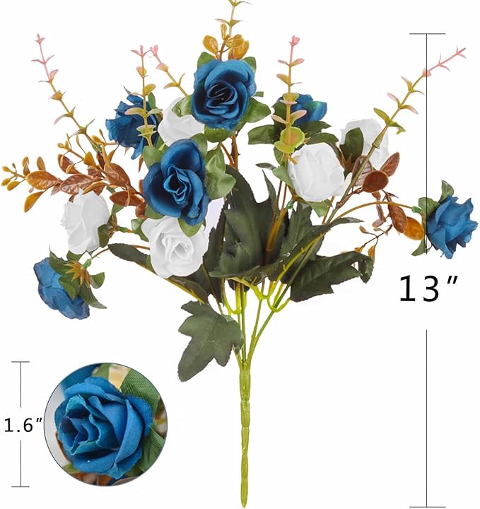 Artificial Flowers,2 Packs of Artificial Roses.24 Little Rose Silk Flowers. Plastic Flowers,Plants for Home Hotel Wedding Christmas Tables Decorations.Cemetery Flowers Dark Blue