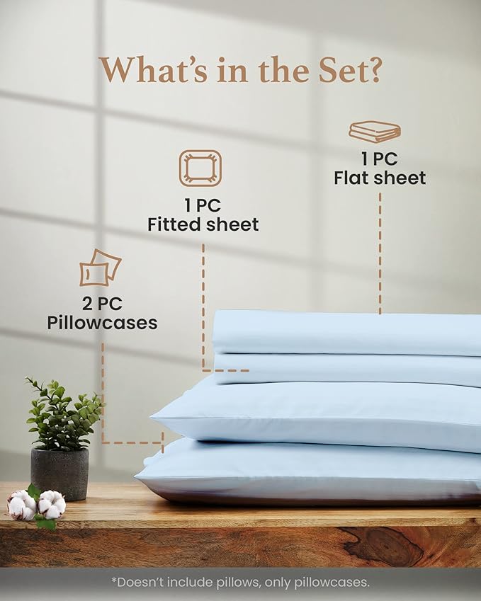Good Sleep Bedding King Sheets Sets - 4 Pc, 100% Egyptian Cotton King Size Sheets Set, 1000 TC Luxury King Sheets Deep Pocket 16 Inch, Soft Hotel Style Sheets King Size with Pillowcases - Light Blue