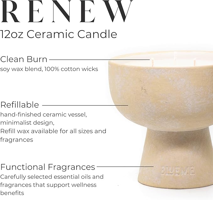 BLUEME Ivy & Rose, Luxury Candle w/Essential Oils, 3 Wick, Hand-Poured Soy, Cotton Wick, Ceramic