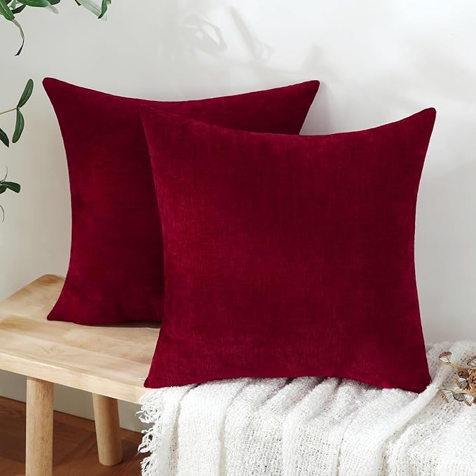 Jeneoo Santa Red Decorative Throw Pillow Covers Soft Chenille Comfy Square Couch Cushion Cases for Living Room Sofa Decor (Set of 2, 20 x 20 Inches)