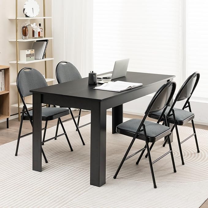 POWERSTONE Folding Chairs 4 Pack, Foldable Chair Set with Padded, Handle Hole and Metal Frame Dining Chair Set for Indoor and Outdoor, School, Office and Garden Party (Grey)