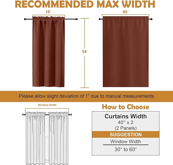 Aiyufeng Terracotta Short Blackout Curtains for Bedroom 54 Inches Long 2 Panels Set, Solid Thermal Insulated, Energy Saving Window Treatment Curtains Blackout Drapes, W40 x L54 Inch, Terracotta