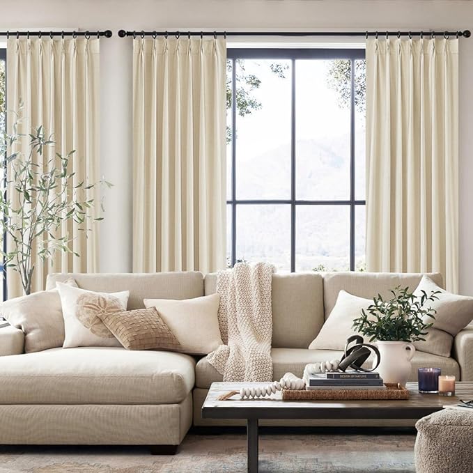 100% Blackout Pinch Pleated Curtains 120 Inches Long,Extra Long Large 10 ft Length Linen Textured Thermal Insulated Curtains & Drapes for Living/Bedroom 118 Inch Window W40 xL120 x2Panels