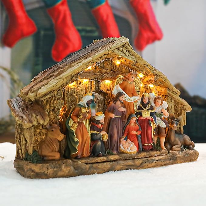 Nativity Sets 7 Inch Christmas Village Nativity Scene Indoor Manger Scene Christmas Village Xmas Tabletop Decorations Holiday Displays