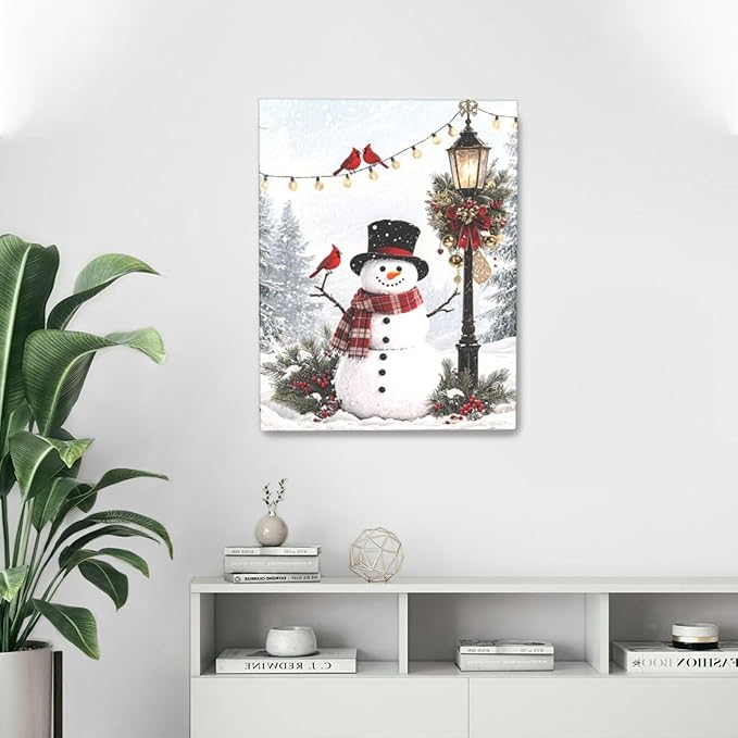 Zyphren Snowman Wall Art Winter Picture Wall Decor Christmas Canvas Print Snowman Painting Home Artwork Gifts for Living Room Bedroom Bathroom 16"x20"