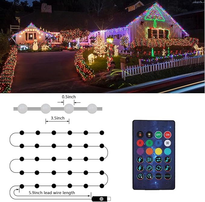 Vigdur 33FT RGB Globe String Lights, 100 Balls DIY Color Changing Fairy Lights USB Powered with Remote & APP Control, Music Sync, Christmas Twinkle Light for Bedroom Party Xmas Tree