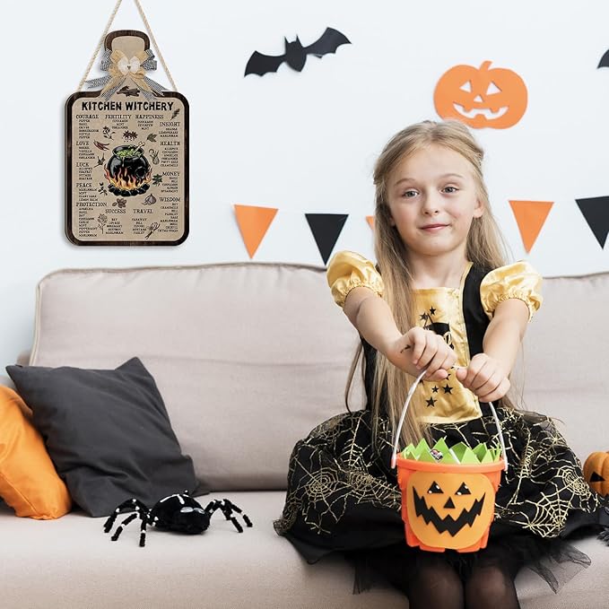 HPNIUB Witchcraft Knowledge Sign Decor,Halloween Witch Decor Kitchen Witches Herbalists Sign,Wizards Sign Meanings Plaque Vintage Wall Decor Home Party Supplies Vintage Color