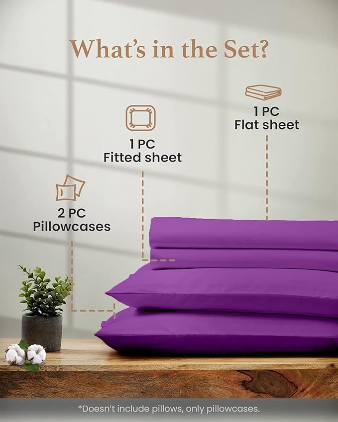 Good Sleep Bedding Cal King Sheet Set - 100% Egyptian Cotton Sheets California King Size, 4Pc, 1000 TC, California King Sheets, Soft, California King Sheet Sets Deep Pocket Fits Upto 16" - Purple