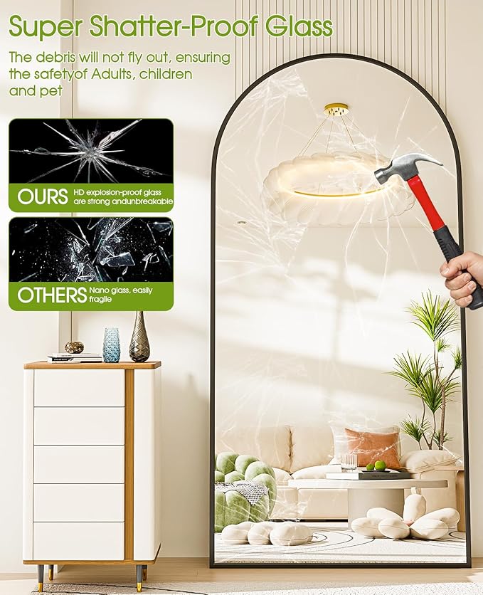 SUNQUEEN 76"x34" Floor Mirror Full Length, Arched Full Length Mirror with Stand, Full Body Mirrors for Bedroom Living Room or Cloakroom Gold