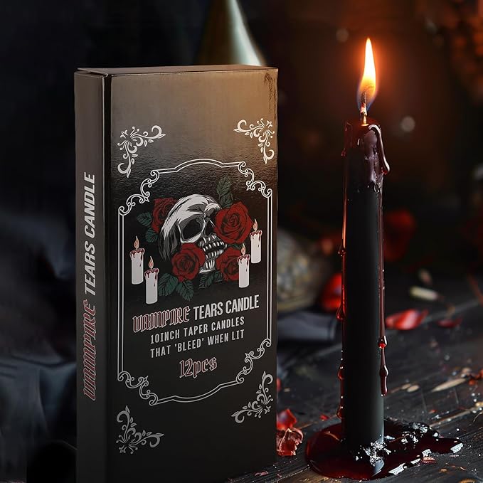12PCS 10-Inch Black Bleeding Taper Candles,Vampire Tears Taper Candles- Unscented Ideal for Halloween, Christmas, Rituals, and Themed Party Decor