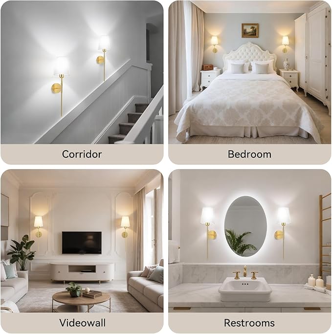 25.6 inch Battery Operated Wall Sconces Set of 2, Wireless Wall Lights with Rechargeable Bulbs & Remote, 15 Colors & Dimmable, Battery Powered Wall Lights for Bedroom, Living Room, Hallway