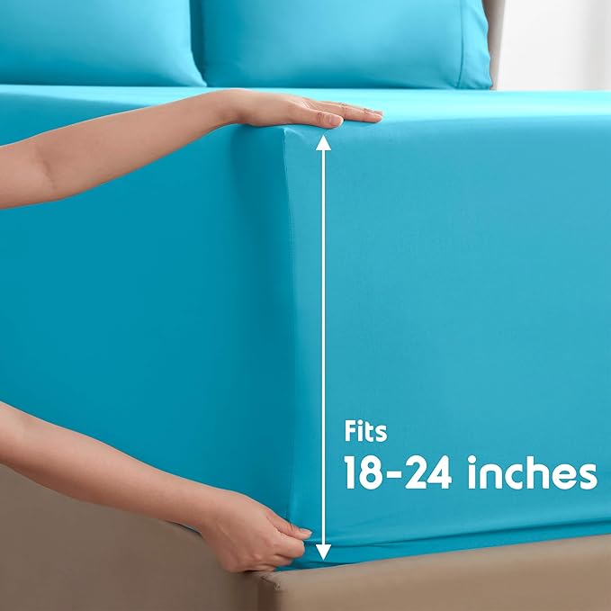 Nestl Extra Deep Split King Sheet Set - 7 Piece Breathable & Cooling Sheets - Hotel Luxury Bedding Set w/18-24 Inch Deep Pockets - Easy & Secure Fit - Super Soft, Wrinkle Free & Comfy - Bright Blue
