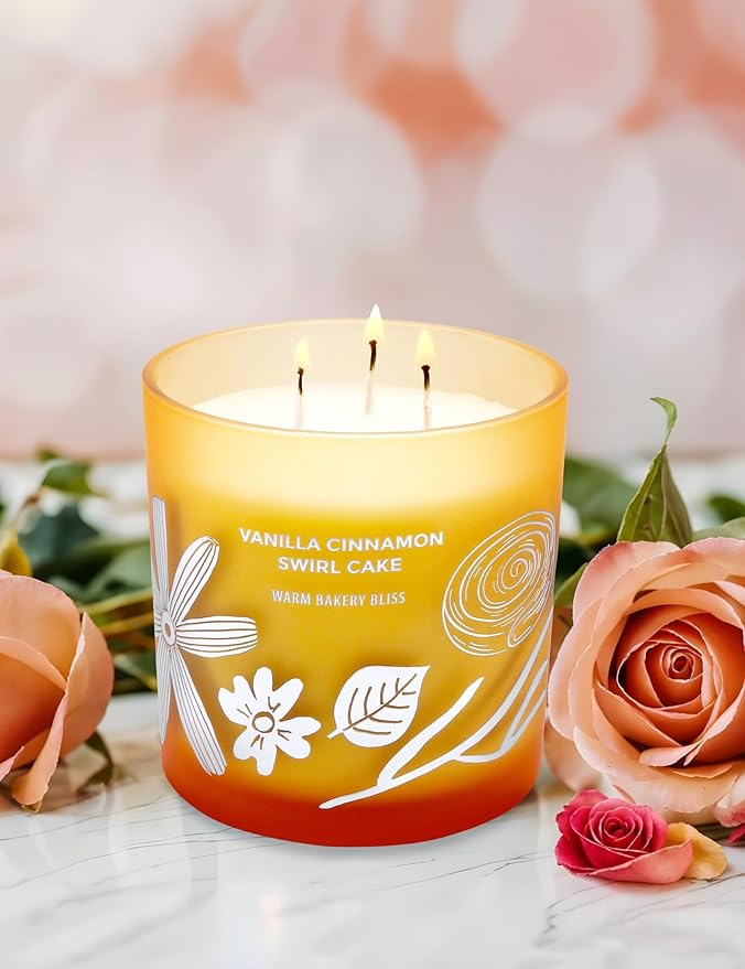 Vanilla Cinnamon Swirl Cake 3-Wick Soy Candle | Highly Scented Bakery Candle | 14.5 oz, Clean-Burn | Cozy Fall Aromatherapy Stress Relief Candles for Home | Gift for Women & Men