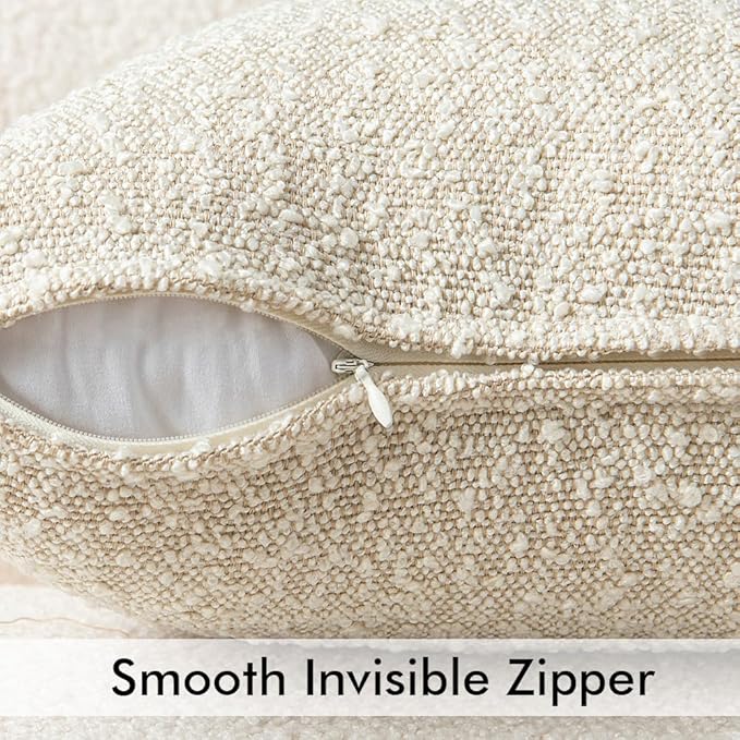 Woaboy Pack of 1 Decorative Boucle Throw Pillow Covers Textured Square Euro Pillowcaes Accent Solid Cozy Soft Cushion Covers Home Decor for Sofa Couch Living Room Bed,24x24 Inch Beige