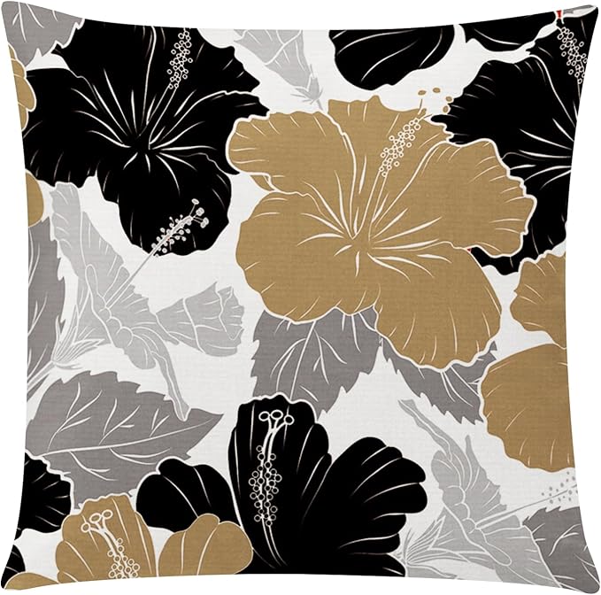 Brown Black Pillow Covers 16x16 Set of 6, Daisy Flower Throw Pillow Cover Case Rustic Square Cushion Cover for Sofa Bedroom Living Room Farmhouse Home Decor
