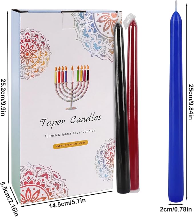 24 Pack Assorted Color Spell Chime Candles – Premium Unscented Dripless,Taper Candles for Rituals, Prayer, Birthdays, Meditation, Altar, Spells, Chime Candles - 10 Inch Tall - Ideal for Witches
