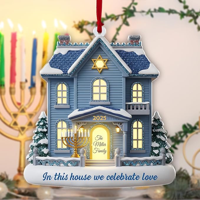 Personalized Hanukkah Ornaments for Tree - Custom 2D Family Christmas Ornaments, Merry Chrismukkah Jewish and Christian Gift, House Warming Gifts New Home Ornament 2025