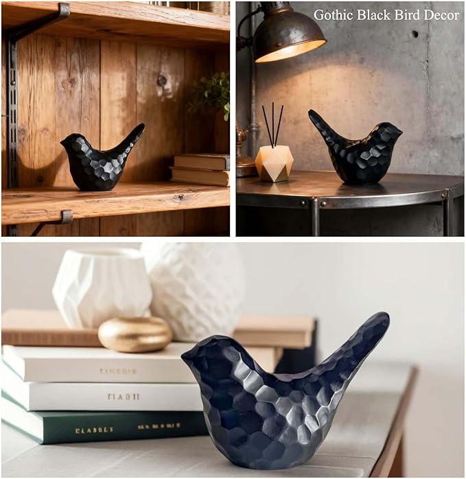 Carved Black Bird Figurines Living Room Office Shelf Home Decor Accents,Bird Gifts for Bird Lovers Women,Knick Knacks for Shelves Bookshelf
