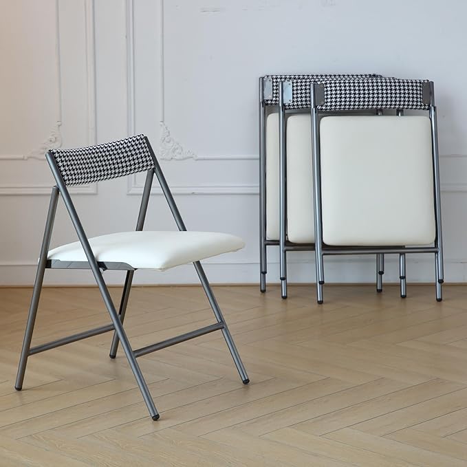 FUNROLUX Folding Dining Chairs Set of 2, Metal Folding Chairs with Padded Seat Foldable Dining Chairs for Kitchen Dining, Party Events (Grey)