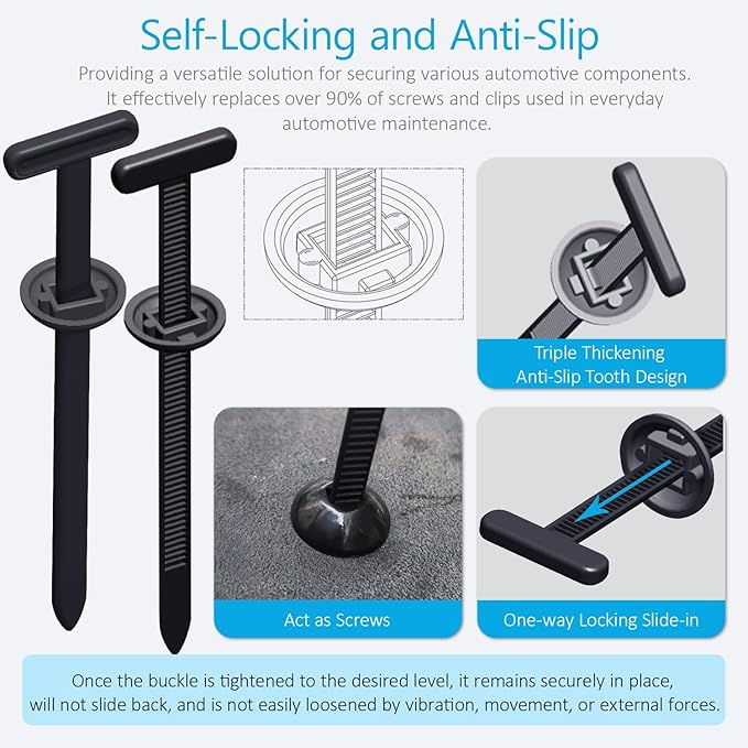 2026 Upgraded Nylon Universal Cable Tie Buckle, Heavy Duty Self-Locking Rivet Zip Ties, Multifunctional Cable Tie Buckle for Car Daily Repair, Home, Office, Garden, Workshop(50Pcs)