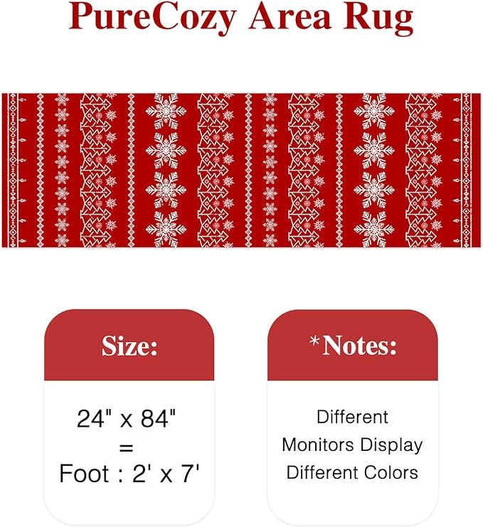 Christmas Runner Rug 2x7 Red Washable Carpet Xmas Snowflake Holiday Decor Kitchen Non Slip Soft Low Pile Long Carpet Indoor Throw Rug Laundry Room Living Room Bedroom Dining Room