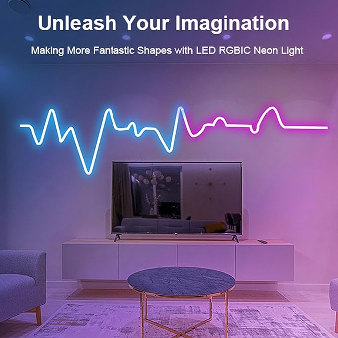 16.4Ft Neon Rope Lights, RGB+IC Color Chasing Meteor Rope Lights for Wall, Flexible Neon Strip App Control, IP65 RGB Lighting Waterproof, Music Sync Gaming Led Strip for Bedroom Decor